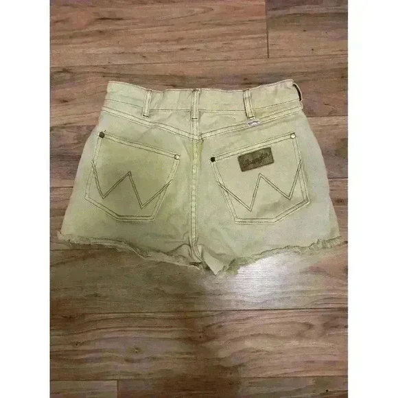 Billabong X Wrangler Shorts Wom 28 Faded Yello Denim High Rise Cut Off Jean Fray - Picture 2 of 5